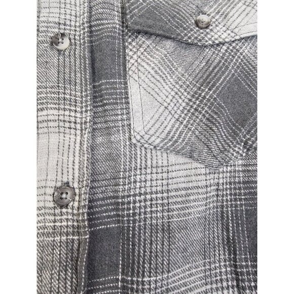 RSQ Size Small Mens Gray Checl Long Sleeve Cotton Blend Two Pocket Flannel Shirt - Picture 6 of 9
